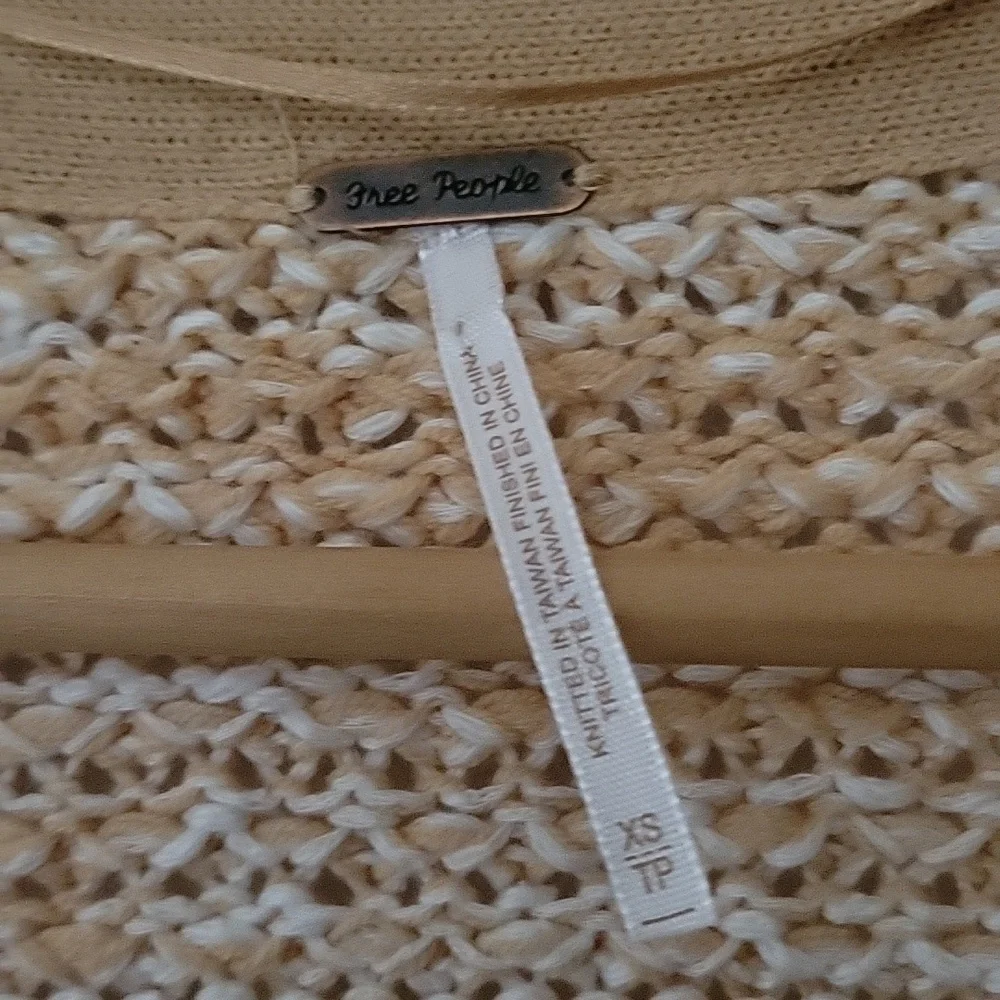 Free People Coconut Loose Weave Sandy Combo Knit Pullover Off Shoulder Shredded